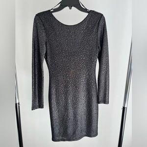 Jennifer Lopez Black Sparkle Long Sleeve Bodycon Midi Dress Size XS